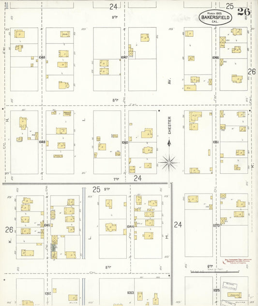 Sanborn Fire Insurance Map from Bakersfield, Kern County, California (1905), Sheet #0026 - Historic Sanborn Fire Insurance Map Print, vintage old map wall art, antique decor, genealogy gift, California California map