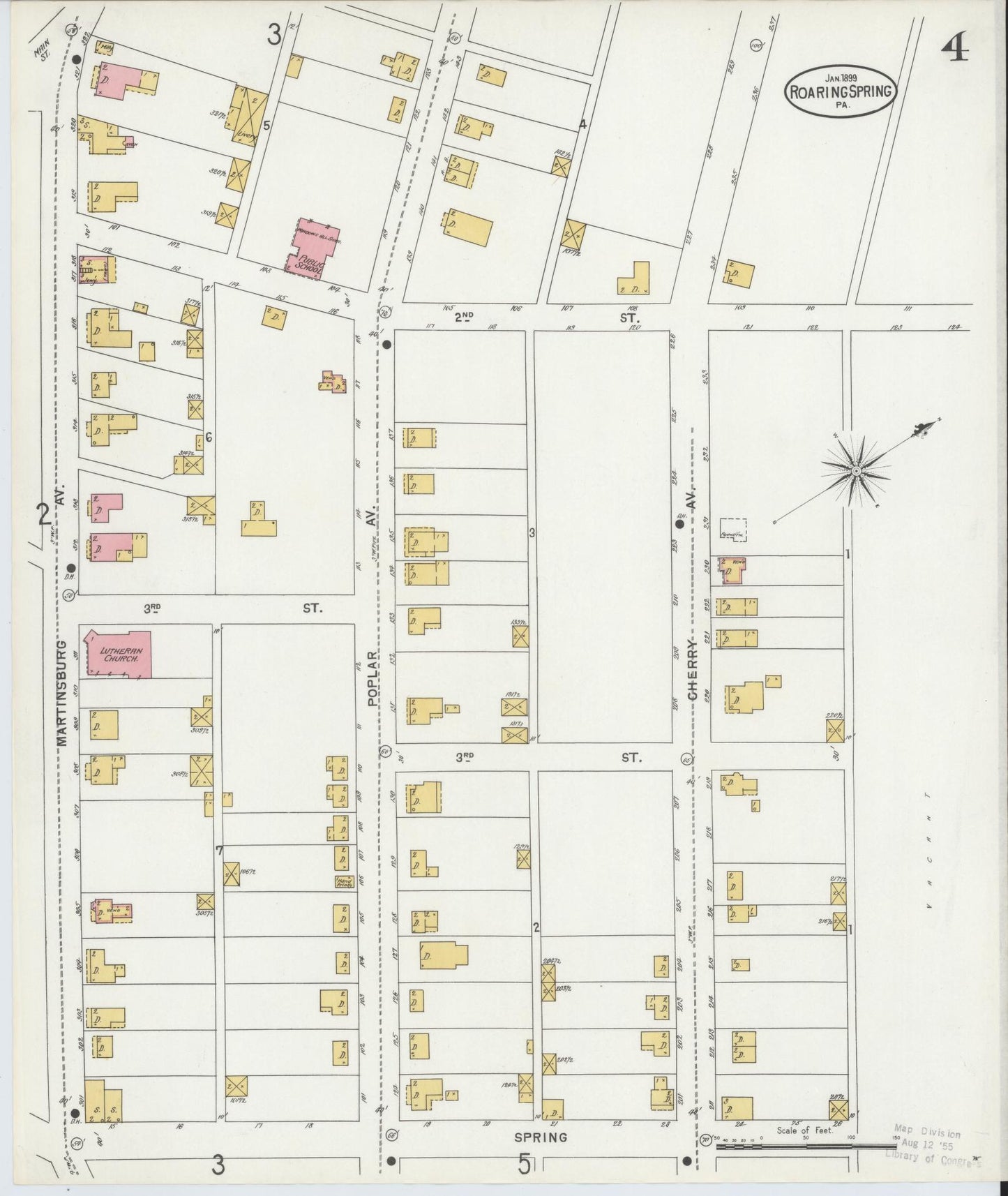 Sanborn Fire Insurance Map from Roaring Spring, Blair County, Pennsylvania (1899), Sheet #0004 - Complete Map Set gallery image, historic Sanborn map, vintage wall art, Pennsylvania Pennsylvania