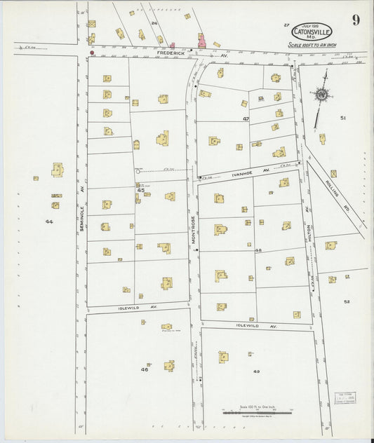 Sanborn Fire Insurance Map from Catonsville, Baltimore County, Maryland (1919), Sheet #0009 - Historic Sanborn Fire Insurance Map Print, vintage old map wall art, antique decor, genealogy gift, Maryland Maryland map