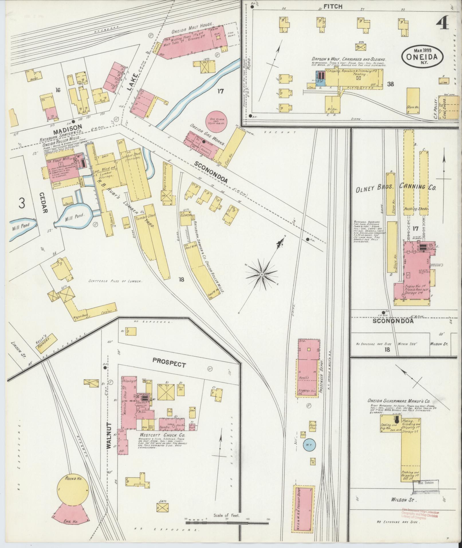 Sanborn Fire Insurance Map from Oneida, Madison County, New York (1899), Sheet #0004 - Historic Sanborn Fire Insurance Map Print, vintage old map wall art, antique decor, genealogy gift, New York New York map