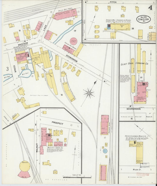Sanborn Fire Insurance Map from Oneida, Madison County, New York (1899), Sheet #0004 - Historic Sanborn Fire Insurance Map Print, vintage old map wall art, antique decor, genealogy gift, New York New York map