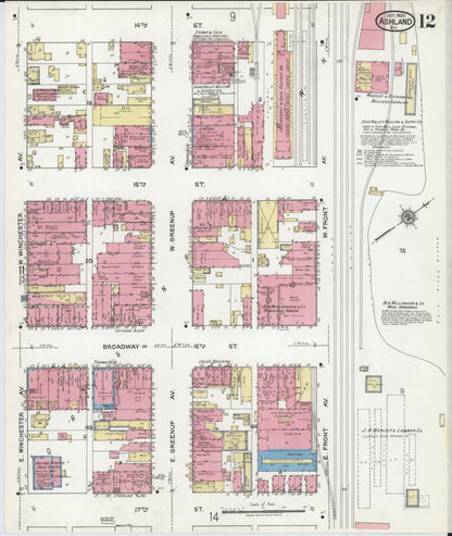 Sanborn Fire Insurance Map from Ashland, Boyd County, Kentucky (1920), Sheet #0012 - Complete Map Set gallery image, historic Sanborn map, vintage wall art, Kentucky Kentucky