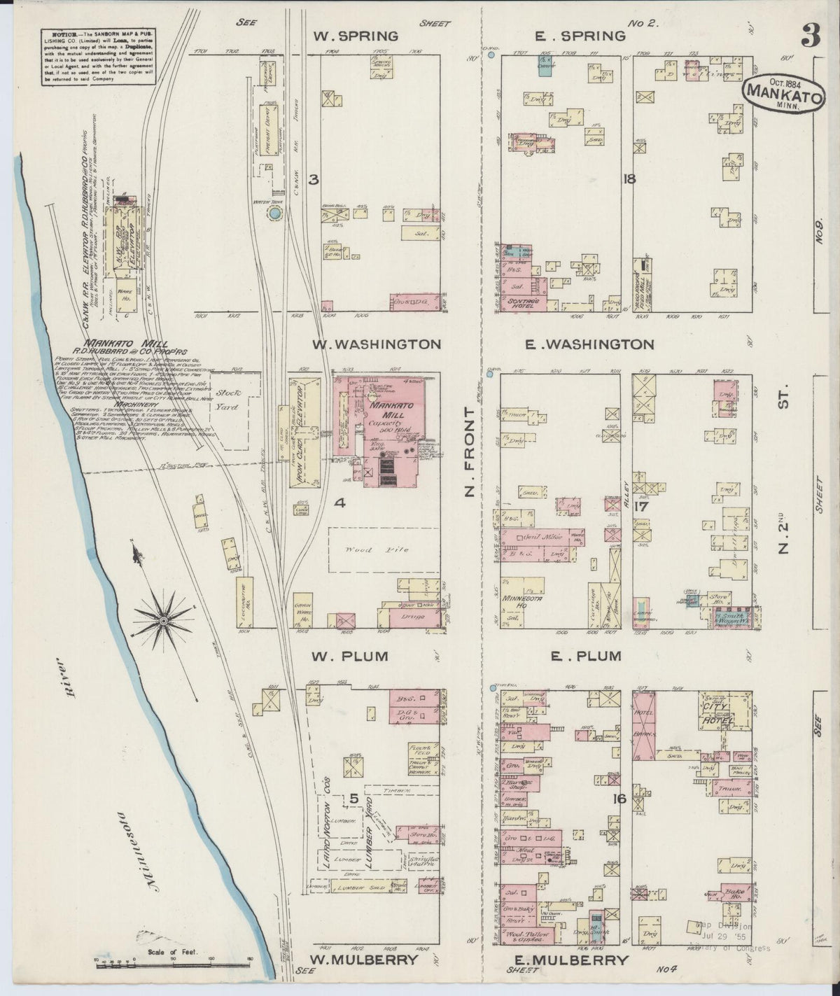 Sanborn Fire Insurance Map from Mankato, Blue Earth County, Minnesota (1884), Sheet #0003 - Historic Sanborn Fire Insurance Map Print, vintage old map wall art, antique decor, genealogy gift, Minnesota Minnesota map