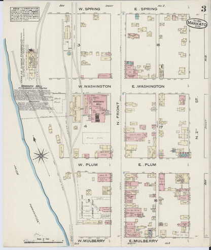 Sanborn Fire Insurance Map from Mankato, Blue Earth County, Minnesota (1884), Sheet #0003 - Historic Sanborn Fire Insurance Map Print, vintage old map wall art, antique decor, genealogy gift, Minnesota Minnesota map