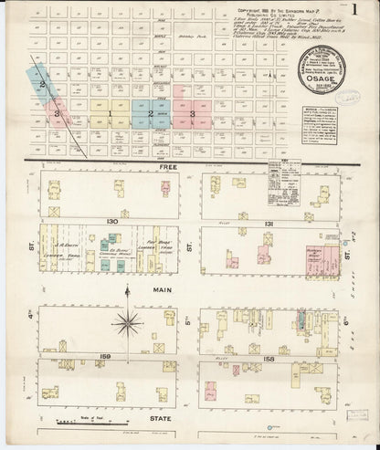 Sanborn Fire Insurance Map from Osage, Mitchell County, Iowa (1883), Sheet #0001 - Historic Sanborn Fire Insurance Map Print, vintage old map wall art