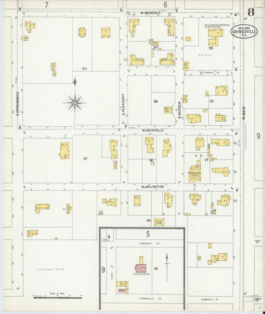 Sanborn Fire Insurance Map from Gainesville, Alachua County, Florida (1903), Sheet #0008 - Historic Sanborn Fire Insurance Map Print, vintage old map wall art, antique decor, genealogy gift, Florida Florida map