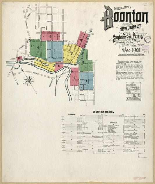 Sanborn Fire Insurance Map from Boonton, Morris County, New Jersey (1901), Sheet #0001 - Historic Sanborn Fire Insurance Map Print, vintage old map wall art, antique decor, genealogy gift, New Jersey New Jersey map