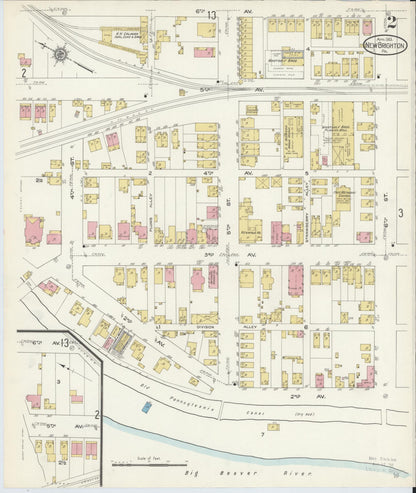 Sanborn Fire Insurance Map from New Brighton, Beaver County, Pennsylvania (1913), Sheet #0002 - Complete Map Set gallery image, historic Sanborn map, vintage wall art, Pennsylvania Pennsylvania