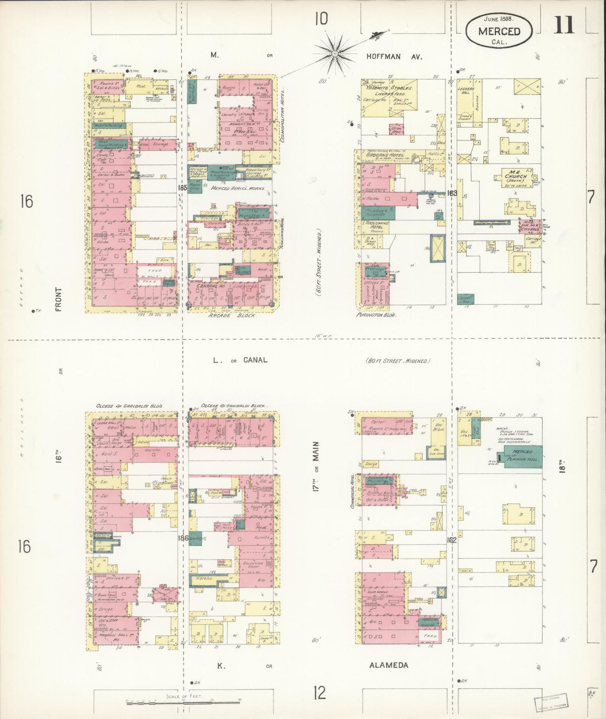 Sanborn Fire Insurance Map from Merced, Merced County, California (1898), Sheet #0011 - Complete Map Set gallery image, historic Sanborn map, vintage wall art, California California