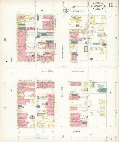 Sanborn Fire Insurance Map from Merced, Merced County, California (1898), Sheet #0011 - Complete Map Set gallery image, historic Sanborn map, vintage wall art, California California