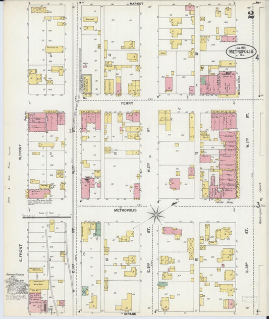 Sanborn Fire Insurance Map from Metropolis, Massac County, Illinois (1902), Sheet #0002 - Historic Sanborn Fire Insurance Map Print, vintage old map wall art, antique decor, genealogy gift, Illinois Illinois map