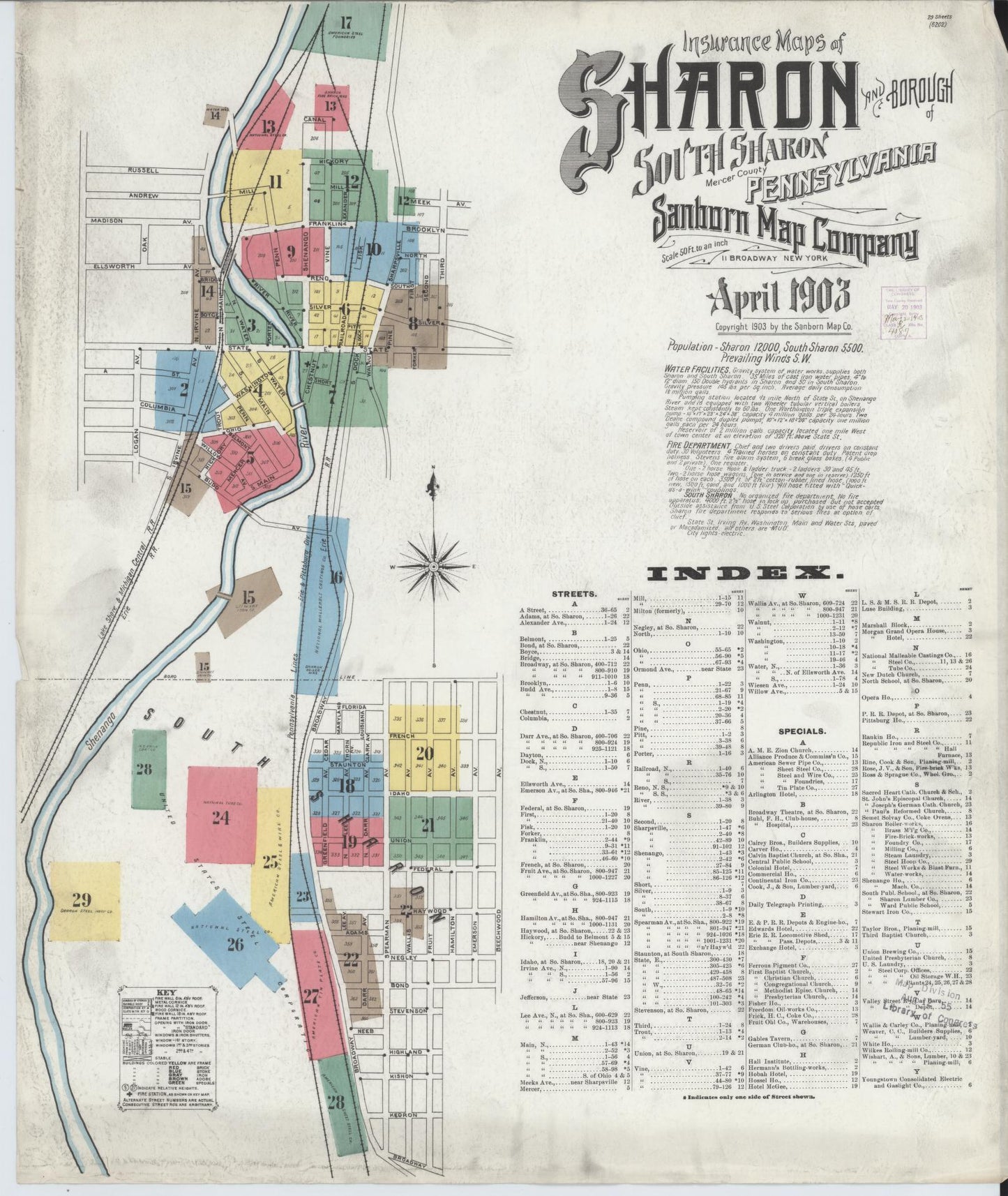 Sanborn Fire Insurance Map from Sharon, Mercer County, Pennsylvania. (1903), Sheet 1 – Historic Sanborn Fire Insurance Map Print