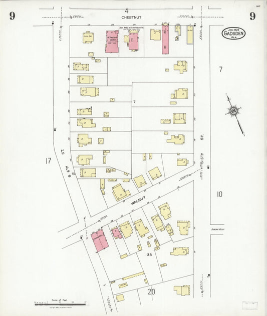 Sanborn Fire Insurance Map from Gadsden, Etowah County, Alabama (1926), Sheet #0009 - Historic Sanborn Fire Insurance Map Print, vintage old map wall art, antique decor, genealogy gift, Alabama Alabama map
