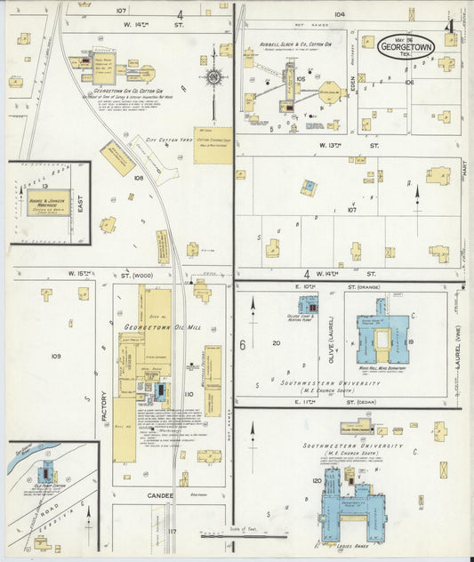 Sanborn Fire Insurance Map from Georgetown, Williamson County, Texas (1916), Sheet #0004 - Historic Sanborn Fire Insurance Map Print, vintage old map wall art, antique decor, genealogy gift, Texas Texas map