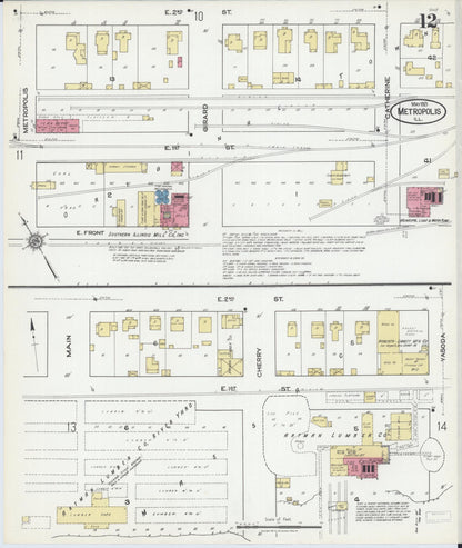 Sanborn Fire Insurance Map from Metropolis, Massac County, Illinois (1921), Sheet #0012 - Historic Sanborn Fire Insurance Map Print, vintage old map wall art, antique decor, genealogy gift, Illinois Illinois map