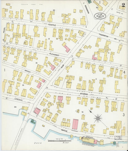Sanborn Fire Insurance Map from Saco, York County, Maine (1901), Sheet #0002 - Complete Map Set gallery image, historic Sanborn map, vintage wall art, Maine Maine