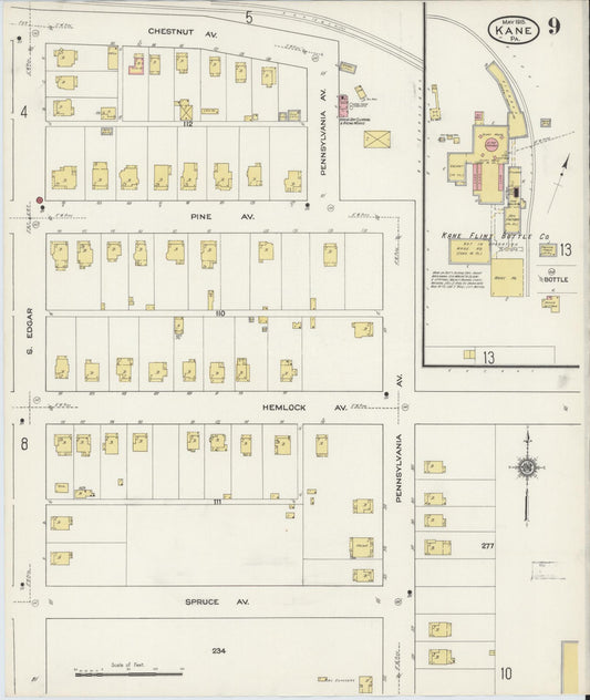 Sanborn Fire Insurance Map from Kane, McKean County, Pennsylvania (1915), Sheet #0009 - Historic Sanborn Fire Insurance Map Print, vintage old map wall art, antique decor, genealogy gift, Pennsylvania Pennsylvania map