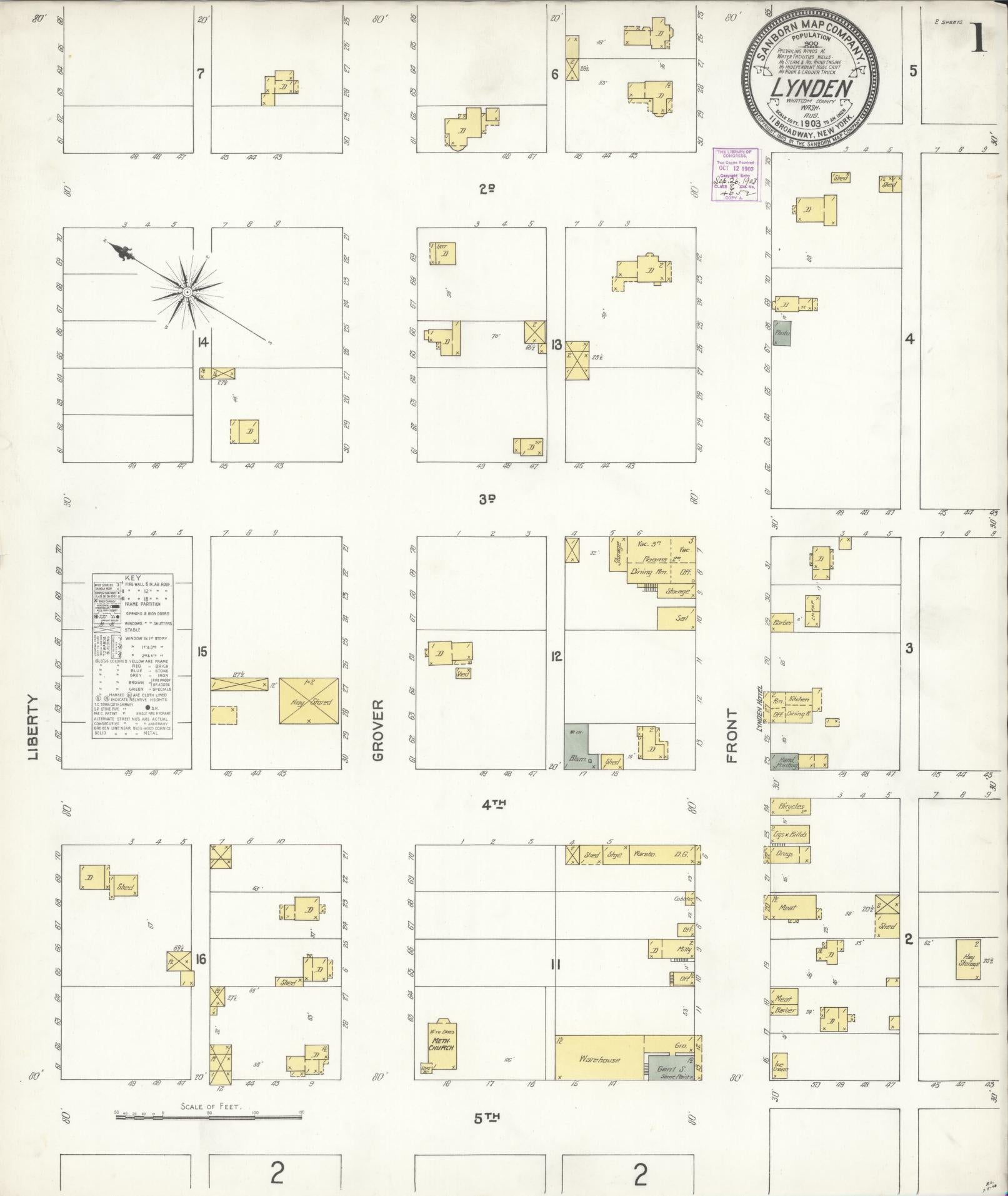 Sanborn Fire Insurance Map from Lynden, Whatcom County, Washington (1903), Sheet #0001 - Historic Sanborn Fire Insurance Map Print, vintage old map wall art, antique decor, genealogy gift, Washington Washington map