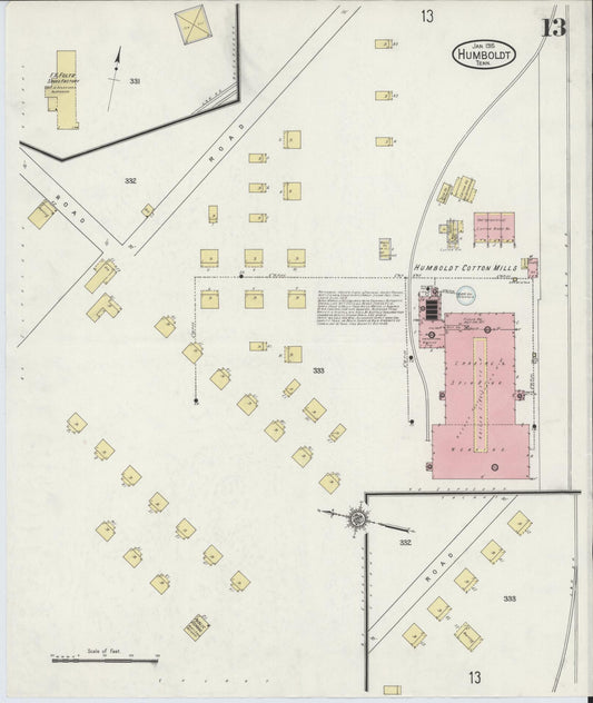 Sanborn Fire Insurance Map from Humboldt, Gibson County, Tennessee (1915), Sheet #0013 - Historic Sanborn Fire Insurance Map Print, vintage old map wall art, antique decor, genealogy gift, Tennessee Tennessee map