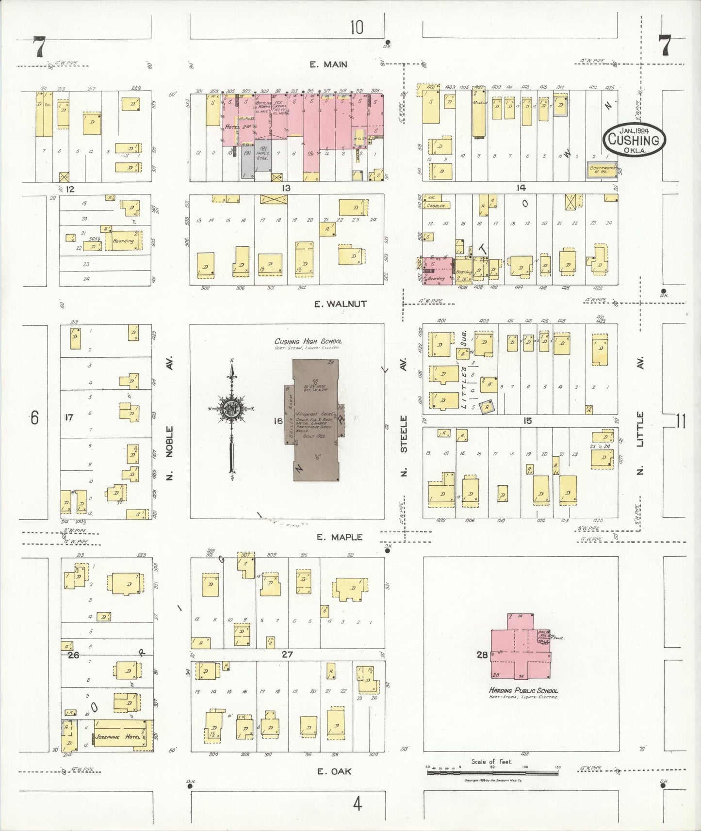 Sanborn Fire Insurance Map from Cushing, Payne County, Oklahoma (1924), Sheet #0007 - Historic Sanborn Fire Insurance Map Print, vintage old map wall art, antique decor, genealogy gift, Oklahoma Oklahoma map