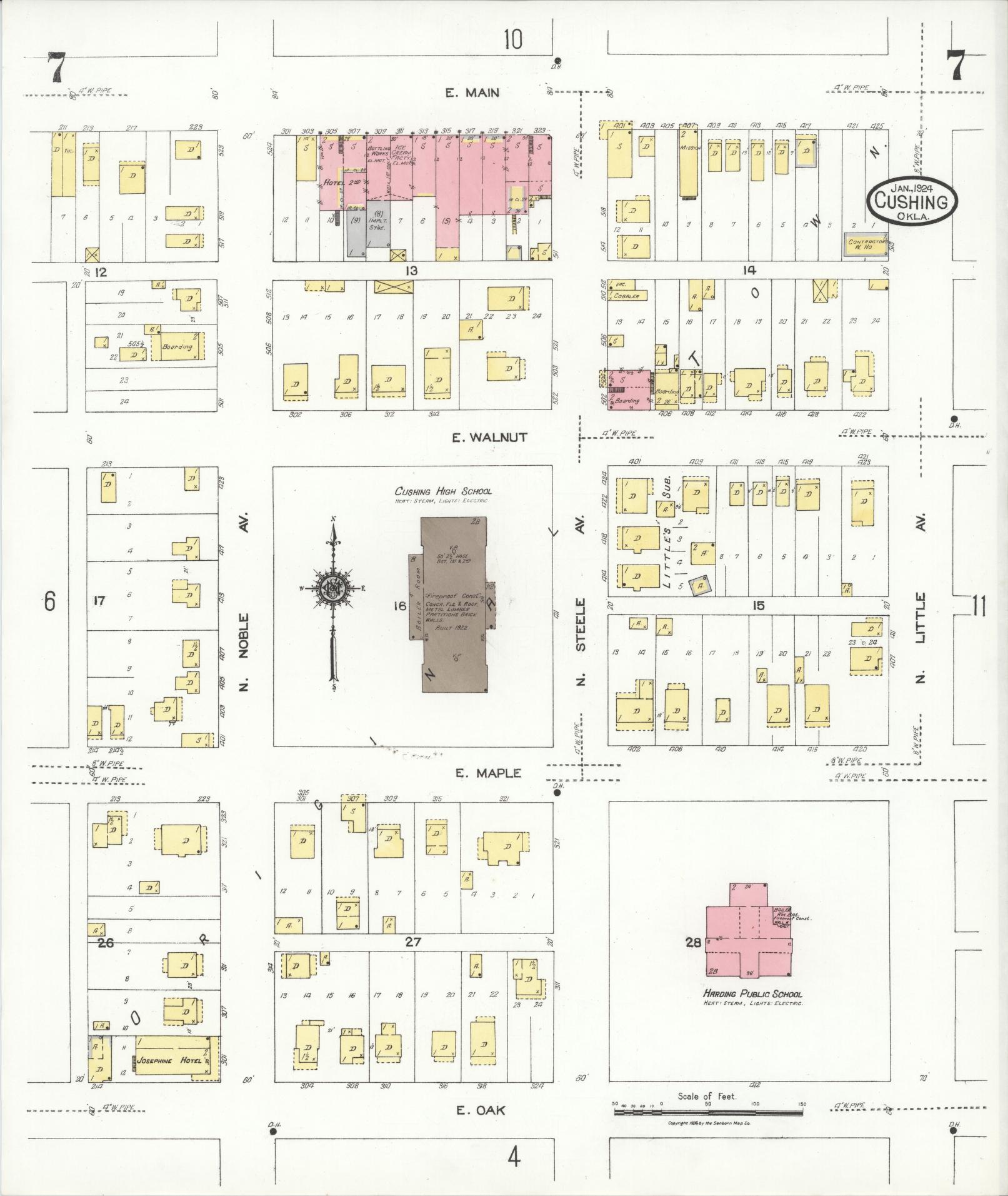 Sanborn Fire Insurance Map from Cushing, Payne County, Oklahoma (1924), Sheet #0007 - Historic Sanborn Fire Insurance Map Print, vintage old map wall art, antique decor, genealogy gift, Oklahoma Oklahoma map