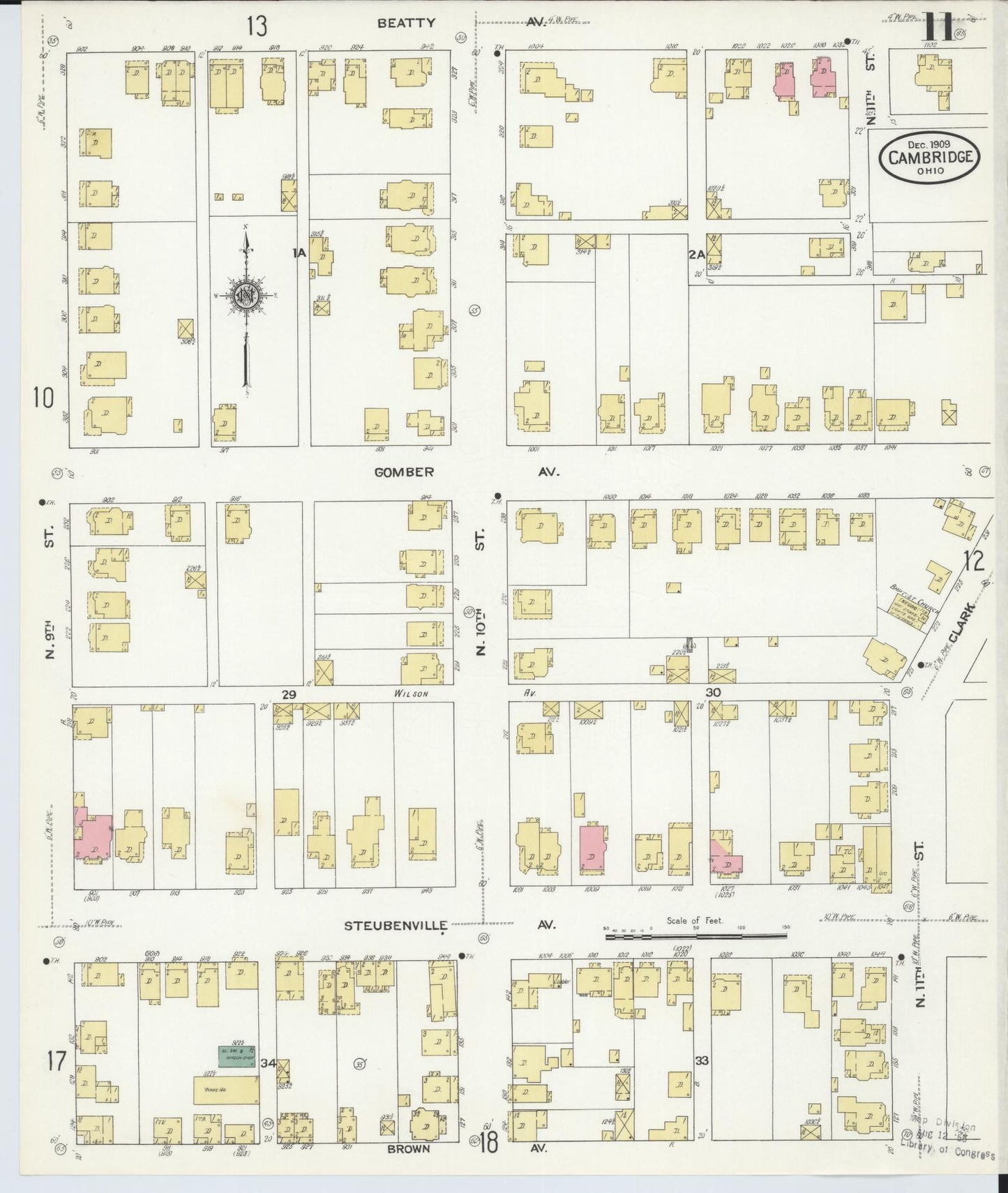 Sanborn Fire Insurance Map from Cambridge, Guernsey County, Ohio (1909), Sheet #0011 - Historic Sanborn Fire Insurance Map Print, vintage old map wall art, antique decor, genealogy gift, Ohio Ohio map