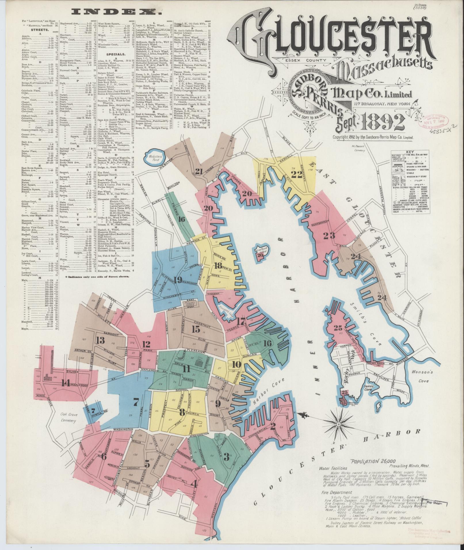 Sanborn Fire Insurance Map from Gloucester, Essex County, Massachusetts (1892), Sheet #0001 - Complete Map Set gallery image, historic Sanborn map, vintage wall art, Massachusetts Massachusetts