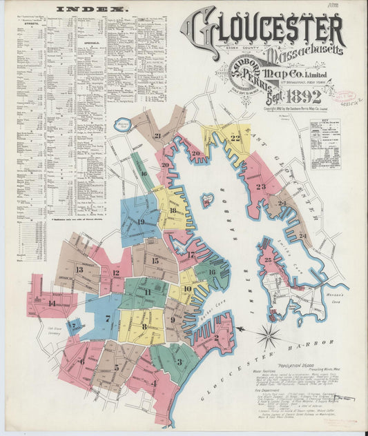 Sanborn Fire Insurance Map from Gloucester, Essex County, Massachusetts (1892), Sheet #0001 - Complete Map Set gallery image, historic Sanborn map, vintage wall art, Massachusetts Massachusetts
