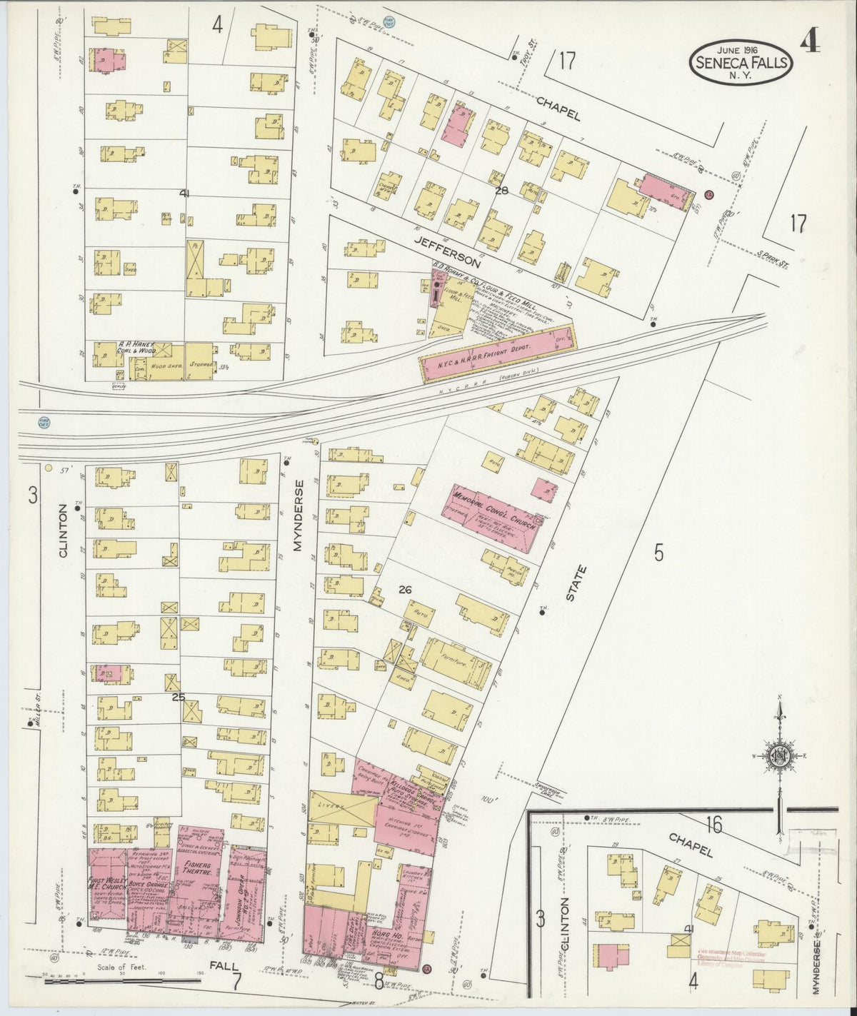 Sanborn Fire Insurance Map from Seneca Falls, Seneca County, New York (1916), Sheet #0004 - Historic Sanborn Fire Insurance Map Print, vintage old map wall art, antique decor, genealogy gift, New York New York map