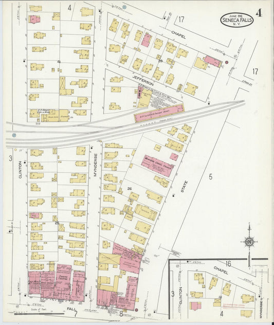 Sanborn Fire Insurance Map from Seneca Falls, Seneca County, New York (1916), Sheet #0004 - Historic Sanborn Fire Insurance Map Print, vintage old map wall art, antique decor, genealogy gift, New York New York map