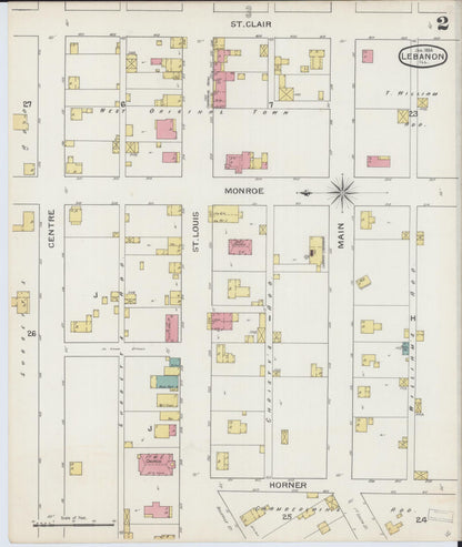 Sanborn Fire Insurance Map from Lebanon, Saint Clair County, Illinois (1894), Sheet #0002 - Complete Map Set gallery image, historic Sanborn map, vintage wall art, Illinois Illinois