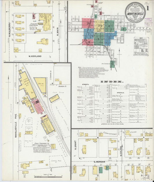 Sanborn Fire Insurance Map from Martinsville, Morgan County, Indiana (1902), Sheet #0001 - Historic Sanborn Fire Insurance Map Print, vintage old map wall art, antique decor, genealogy gift, Indiana Indiana map