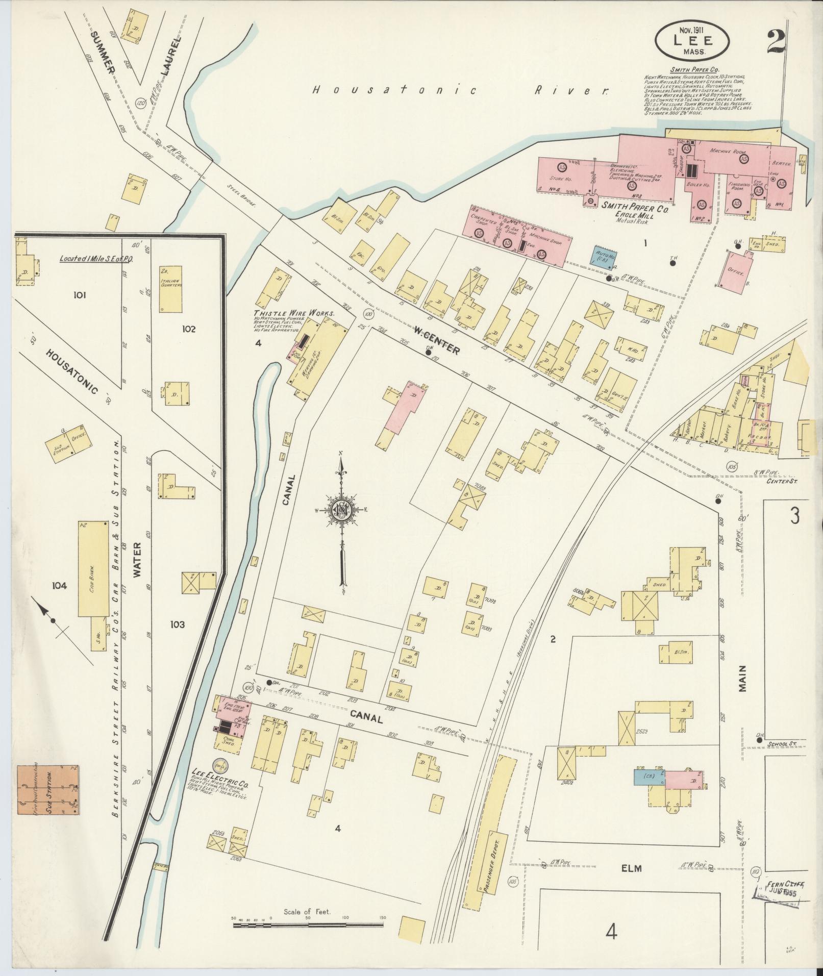 Sanborn Fire Insurance Map from Lee, Berkshire County, Massachusetts (1911), Sheet #0002 - Historic Sanborn Fire Insurance Map Print, vintage old map wall art, antique decor, genealogy gift, Massachusetts Massachusetts map
