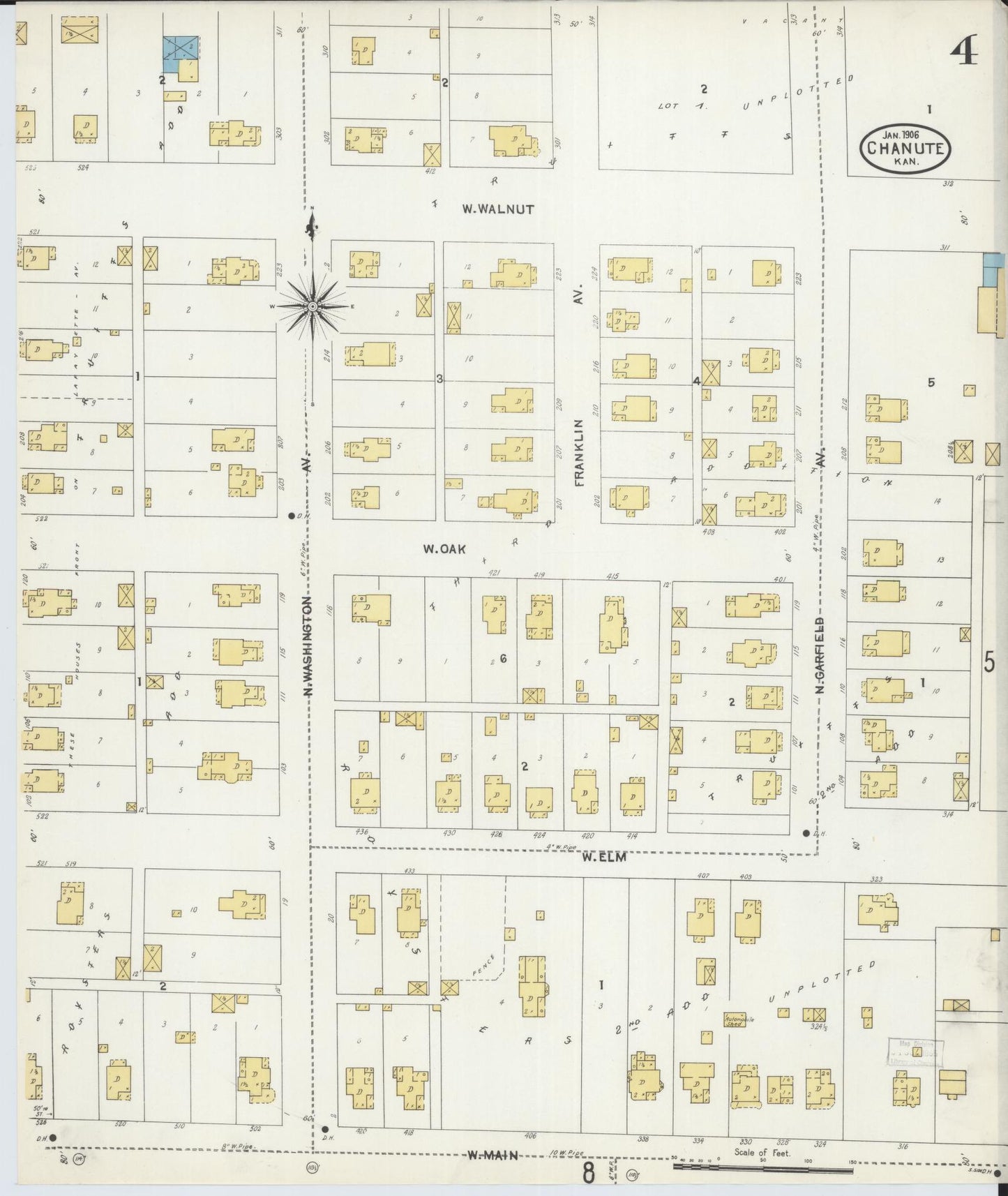 Sanborn Fire Insurance Map from Chanute, Neosho County, Kansas (1906), Sheet #0004 - Complete Map Set gallery image, historic Sanborn map, vintage wall art, Kansas Kansas
