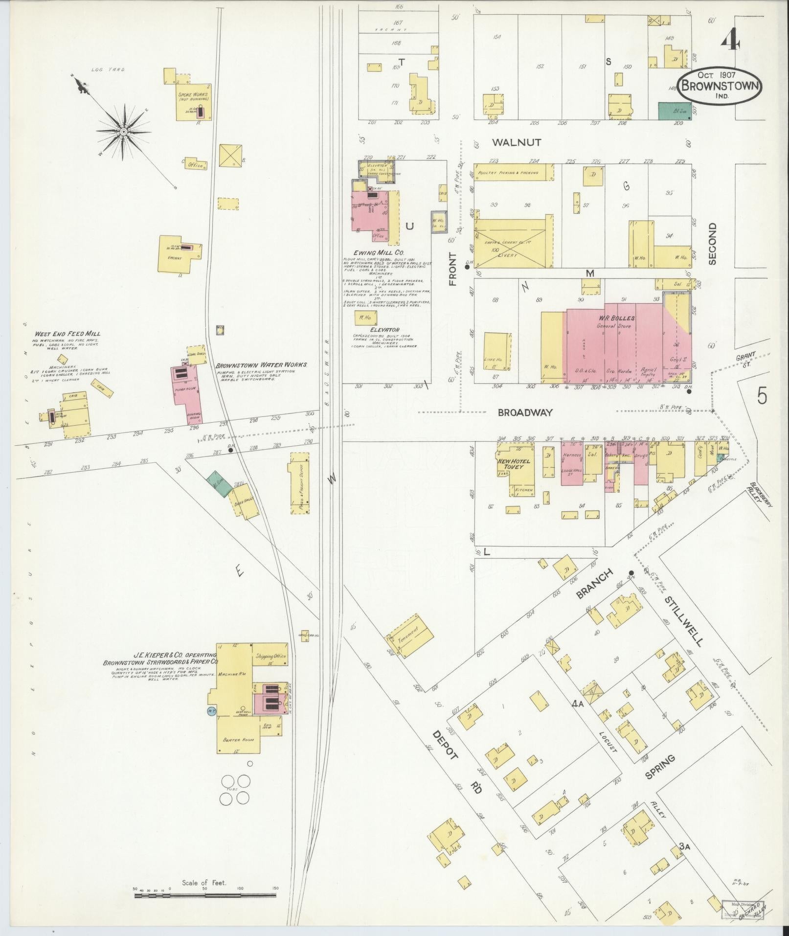 Sanborn Fire Insurance Map from Brownstown, Jackson County, Indiana (1907), Sheet #0004 - Complete Map Set gallery image, historic Sanborn map, vintage wall art, Indiana Indiana