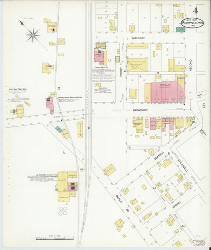 Sanborn Fire Insurance Map from Brownstown, Jackson County, Indiana (1907), Sheet #0004 - Complete Map Set gallery image, historic Sanborn map, vintage wall art, Indiana Indiana