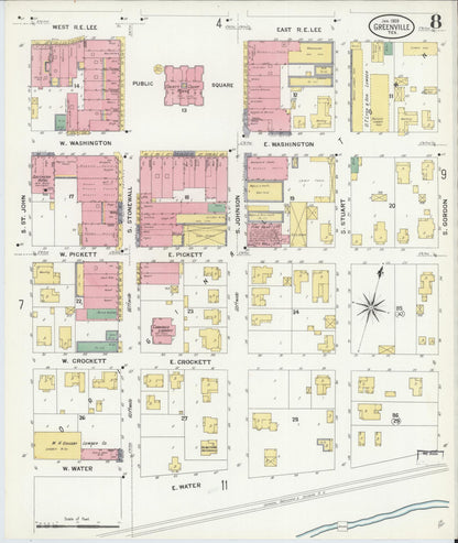 Sanborn Fire Insurance Map from Greenville, Hunt County, Texas (1909), Sheet #0008 - Complete Map Set gallery image, historic Sanborn map, vintage wall art, Texas Texas