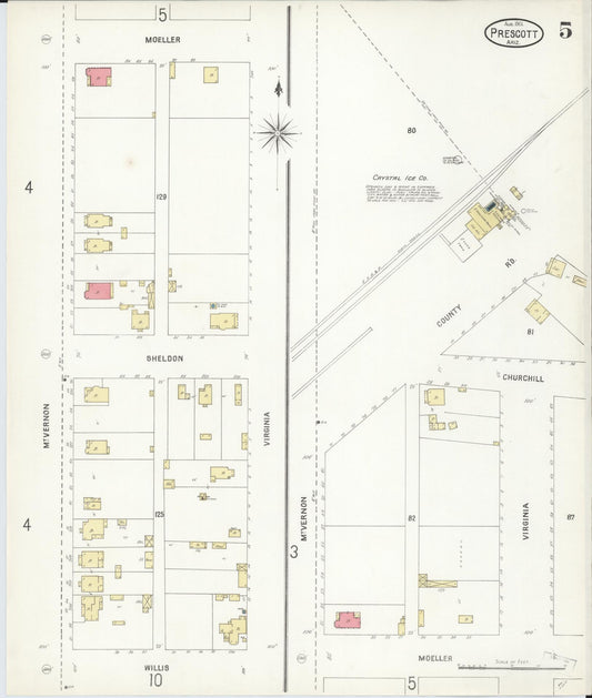 Sanborn Fire Insurance Map from Prescott, Yavapai County, Arizona (1901), Sheet #0005 - Historic Sanborn Fire Insurance Map Print, vintage old map wall art, antique decor, genealogy gift, Arizona Arizona map