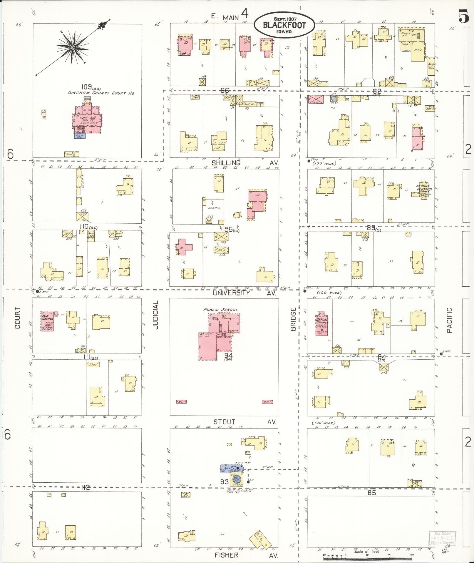 Sanborn Fire Insurance Map from Blackfoot, Bingham County, Idaho (1907), Sheet #0005 - Complete Map Set gallery image, historic Sanborn map, vintage wall art, Idaho Idaho