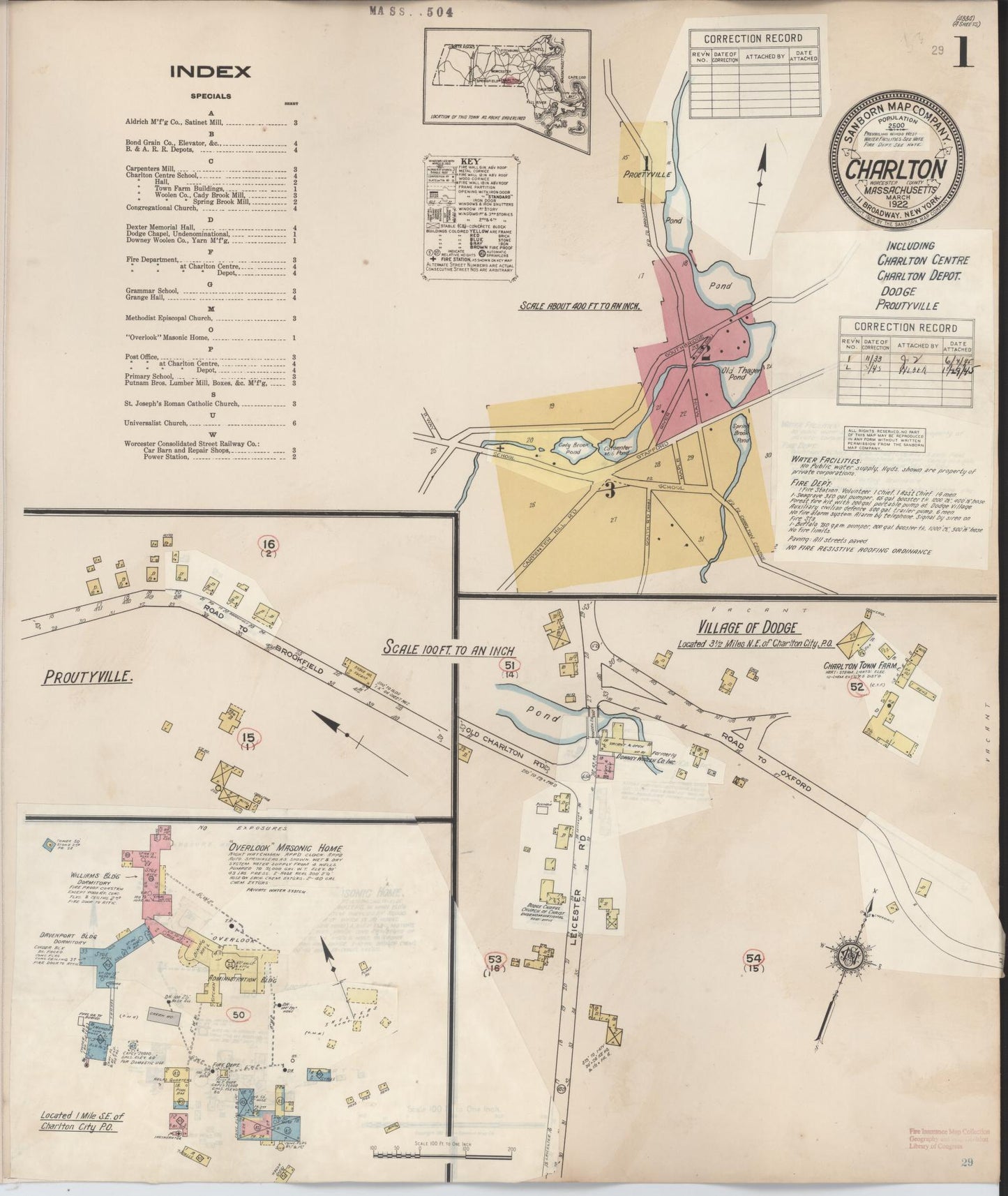 Sanborn Fire Insurance Map from Charlton, Worcester County, Massachusetts (1945), Sheet #0001 - Historic Sanborn Fire Insurance Map Print, vintage old map wall art, antique decor, genealogy gift, Massachusetts Massachusetts map