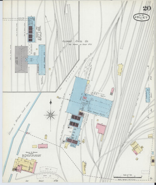Sanborn Fire Insurance Map from Joliet, Will County, Illinois (1891), Sheet #0020 - Historic Sanborn Fire Insurance Map Print, vintage old map wall art, antique decor, genealogy gift, Illinois Illinois map