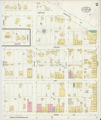 Sanborn Fire Insurance Map from Yoakum, De Witt And Lavaca Counties, Texas (1898), Sheet #0002 - Historic Sanborn Fire Insurance Map Print, vintage old map wall art, antique decor, genealogy gift, Texas Texas map