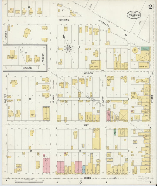 Sanborn Fire Insurance Map from Yoakum, De Witt And Lavaca Counties, Texas (1898), Sheet #0002 - Historic Sanborn Fire Insurance Map Print, vintage old map wall art, antique decor, genealogy gift, Texas Texas map