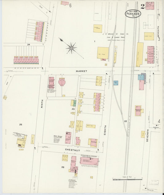 Sanborn Fire Insurance Map from Perkasie, Bucks County, Pennsylvania (1908), Sheet #0002 - Historic Sanborn Fire Insurance Map Print, vintage old map wall art, antique decor, genealogy gift, Pennsylvania Pennsylvania map