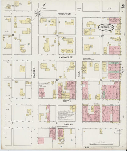 Sanborn Fire Insurance Map from Jefferson, Marion County, Texas (1890), Sheet #0003 - Historic Sanborn Fire Insurance Map Print, vintage old map wall art, antique decor, genealogy gift, Texas Texas map