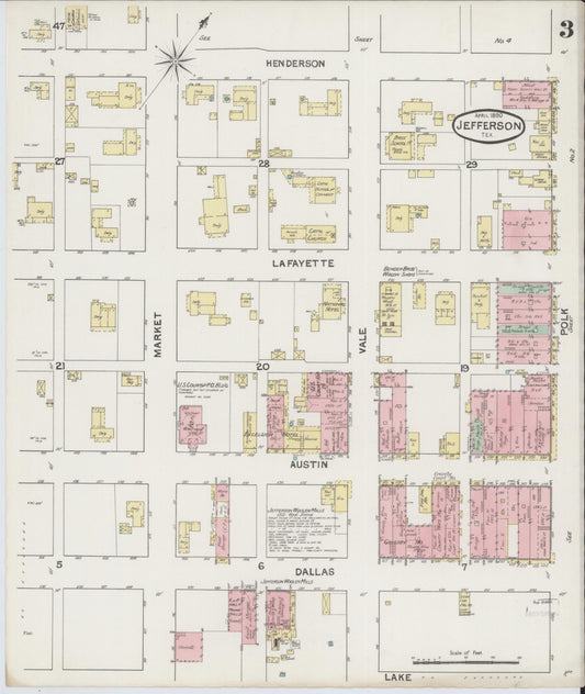 Sanborn Fire Insurance Map from Jefferson, Marion County, Texas (1890), Sheet #0003 - Historic Sanborn Fire Insurance Map Print, vintage old map wall art, antique decor, genealogy gift, Texas Texas map