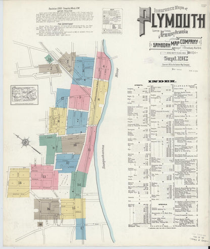 Sanborn Fire Insurance Map from Plymouth, Luzerne County, Pennsylvania (1912), Sheet #0001 - Historic Sanborn Fire Insurance Map Print, vintage old map wall art, antique decor, genealogy gift, Pennsylvania Pennsylvania map