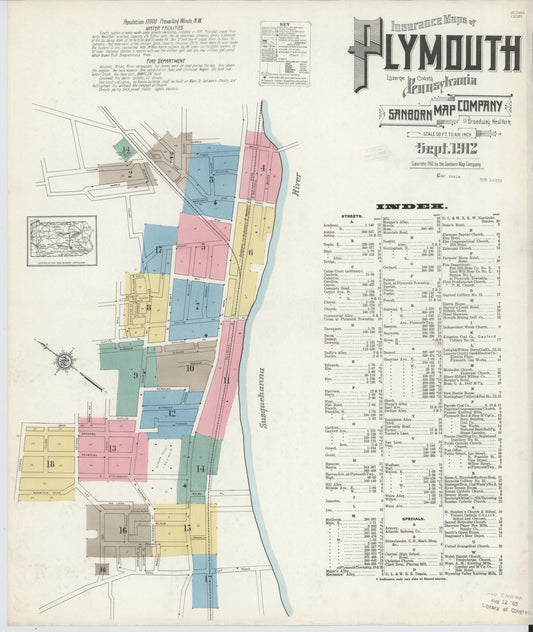 Sanborn Fire Insurance Map from Plymouth, Luzerne County, Pennsylvania (1912), Sheet #0001 - Historic Sanborn Fire Insurance Map Print, vintage old map wall art, antique decor, genealogy gift, Pennsylvania Pennsylvania map