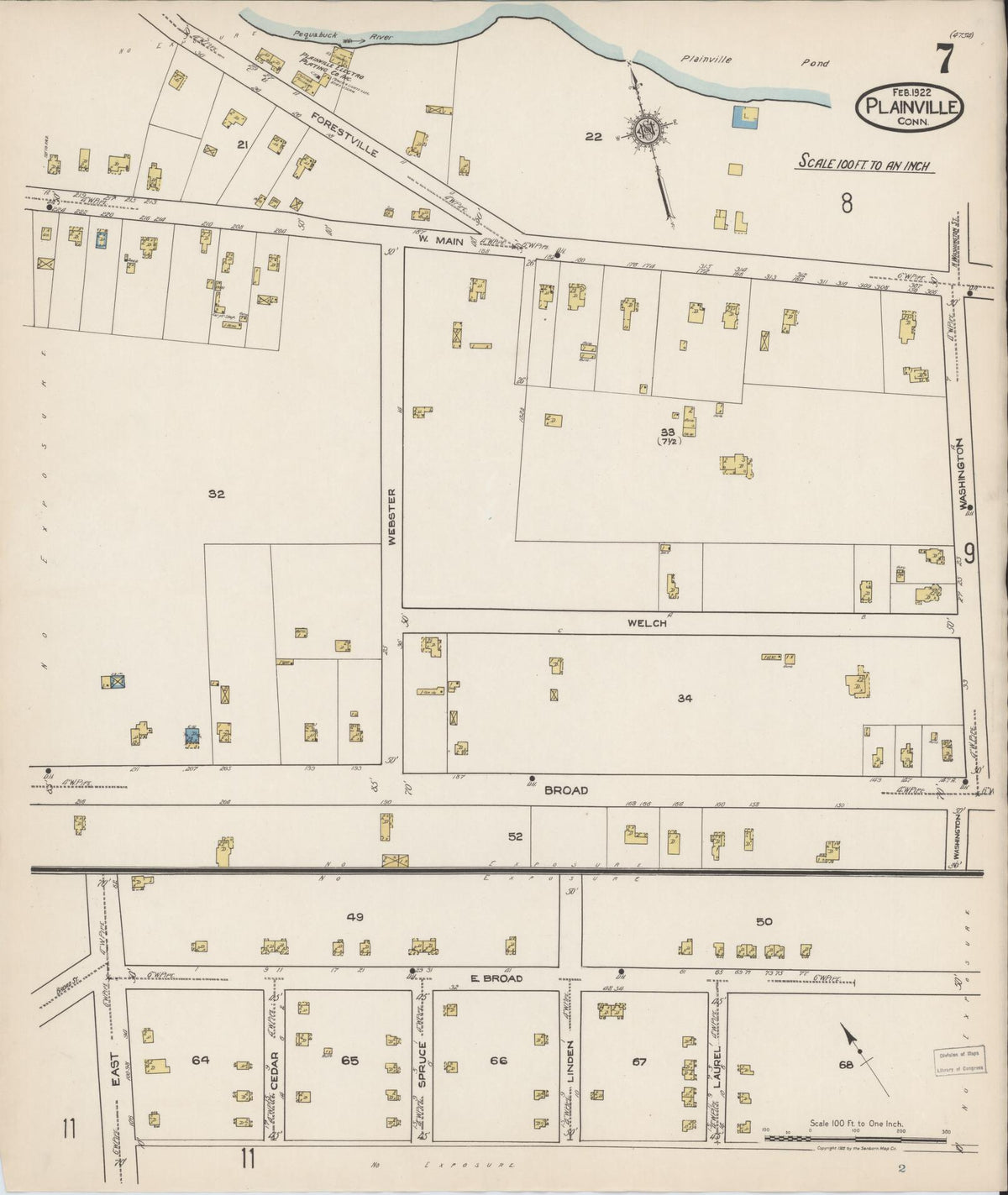 Sanborn Fire Insurance Map from Plainville, Hartford County, Connecticut (1922), Sheet #0007 - Historic Sanborn Fire Insurance Map Print, vintage old map wall art, antique decor, genealogy gift, Connecticut Connecticut map