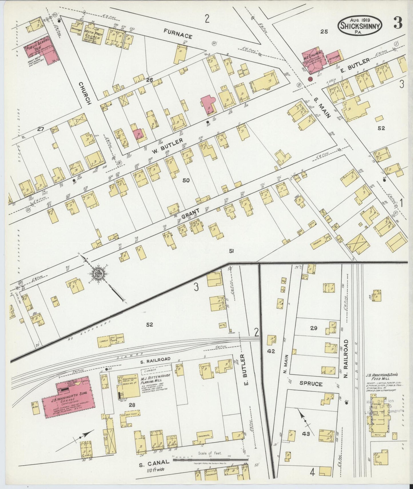 Sanborn Fire Insurance Map from Shickshinny, Luzerne County, Pennsylvania (1919), Sheet #0003 - Complete Map Set gallery image, historic Sanborn map, vintage wall art, Pennsylvania Pennsylvania